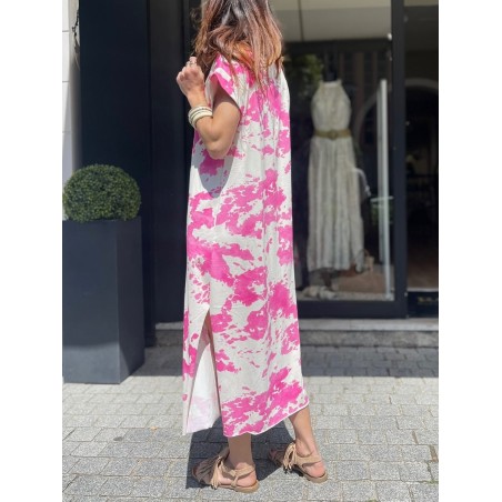 Robe longue motifs fuchsia