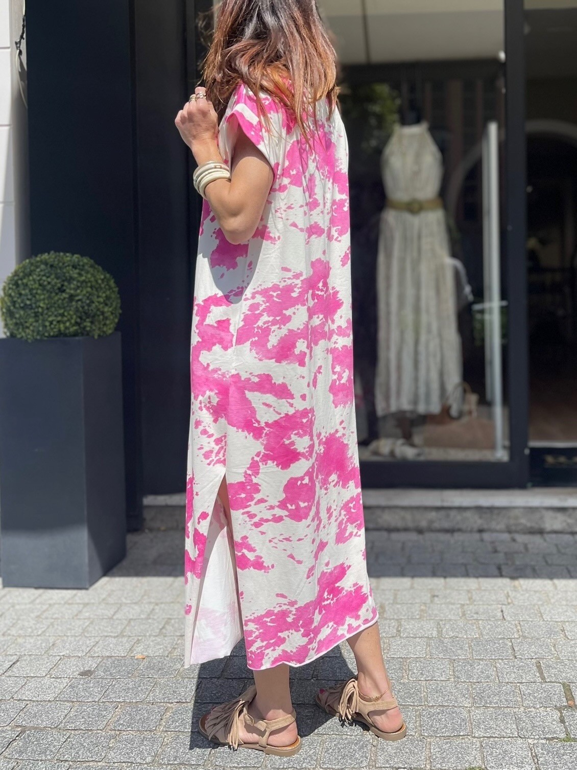 Robe longue motifs fuchsia