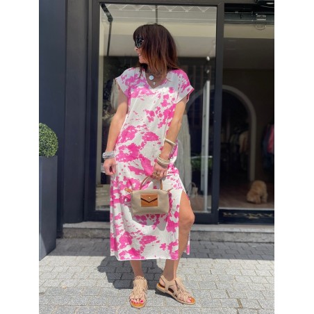 Robe longue motifs fuchsia