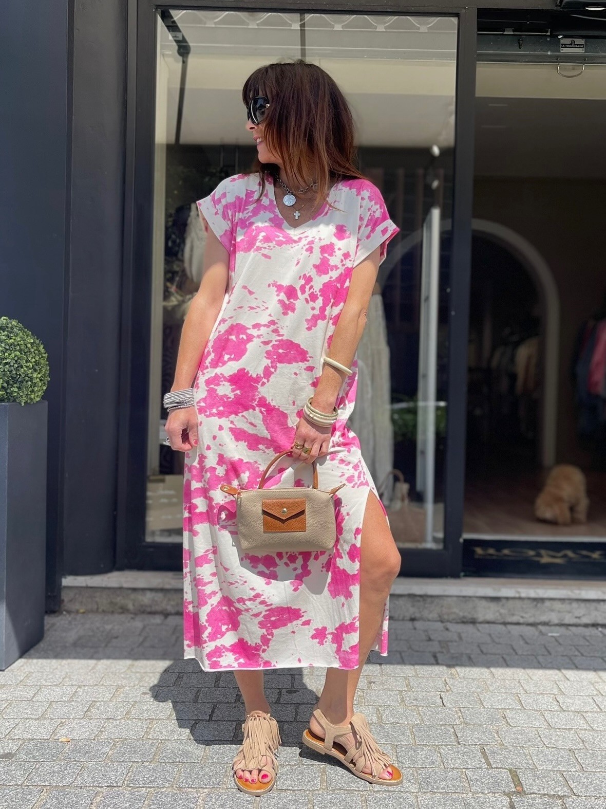 Robe longue motifs fuchsia