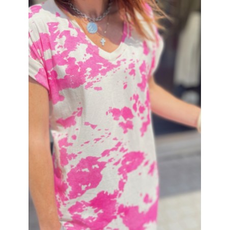 Robe longue motifs fuchsia