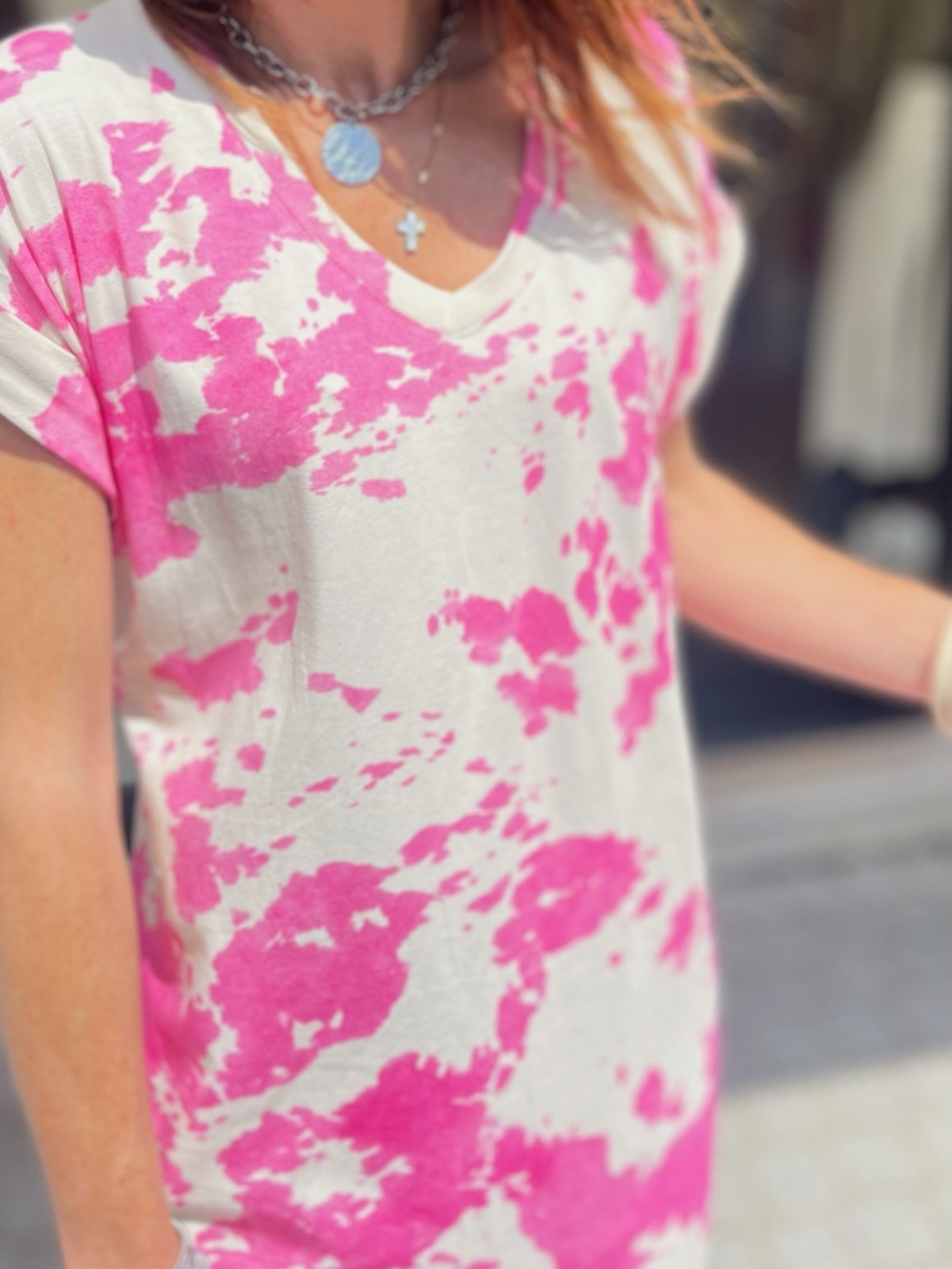 Robe longue motifs fuchsia