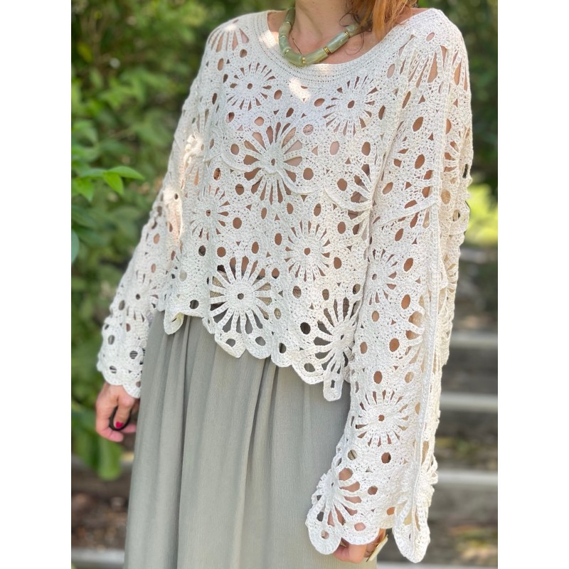 Pull crochet beige