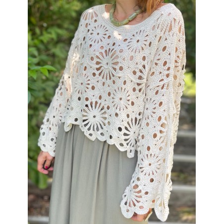 Pull crochet beige