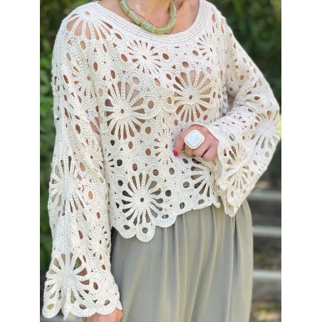 Pull crochet beige