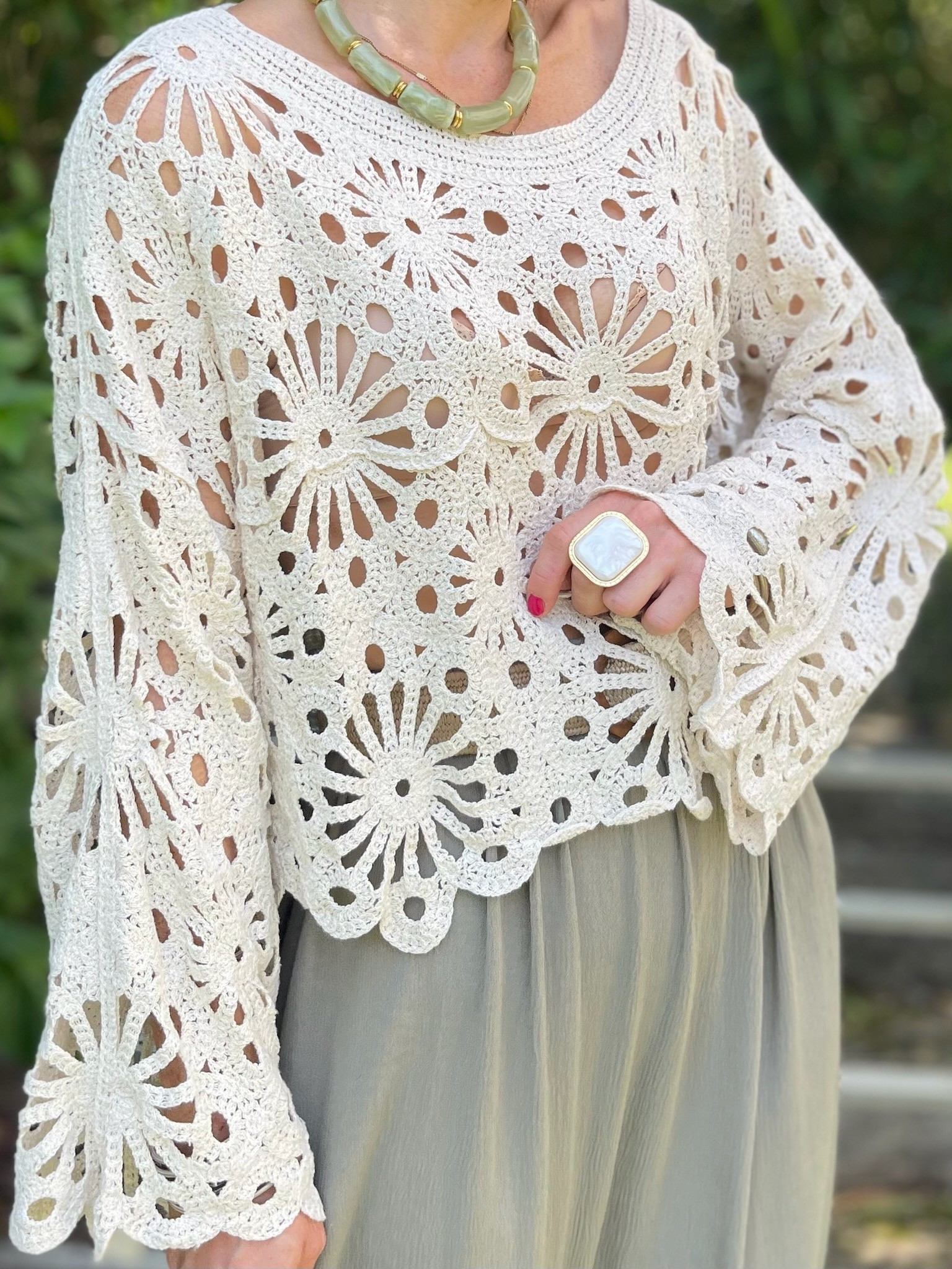 Pull crochet beige