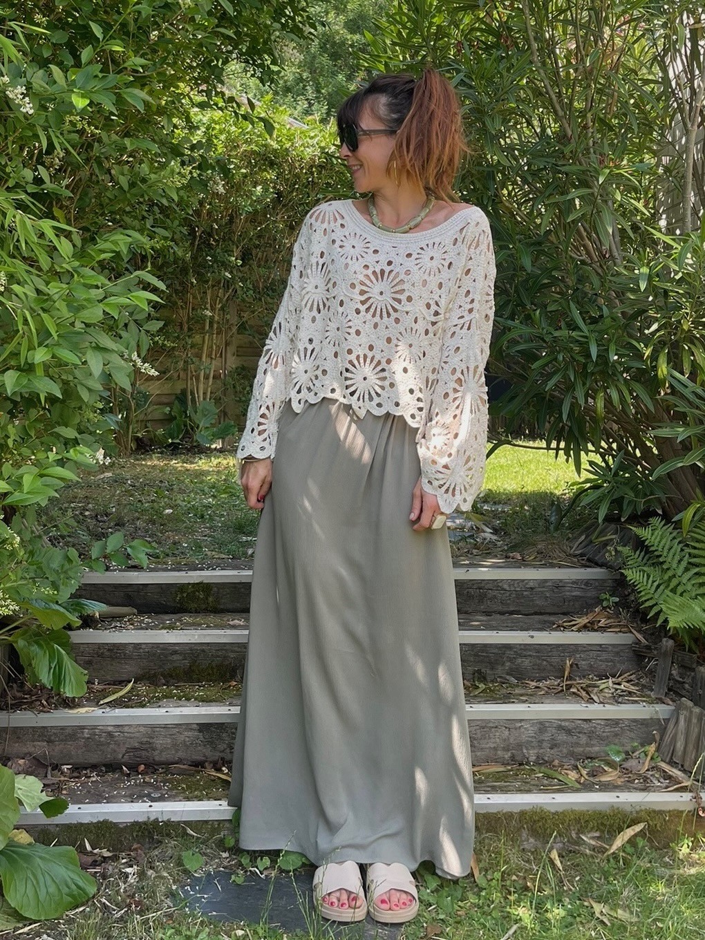 Pull crochet beige