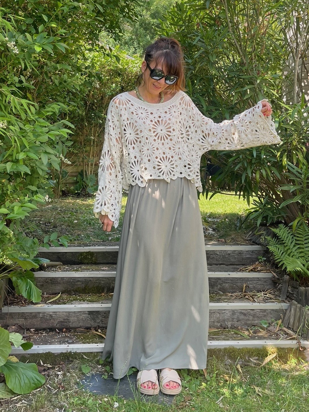 Pull crochet beige