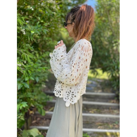 Pull crochet beige
