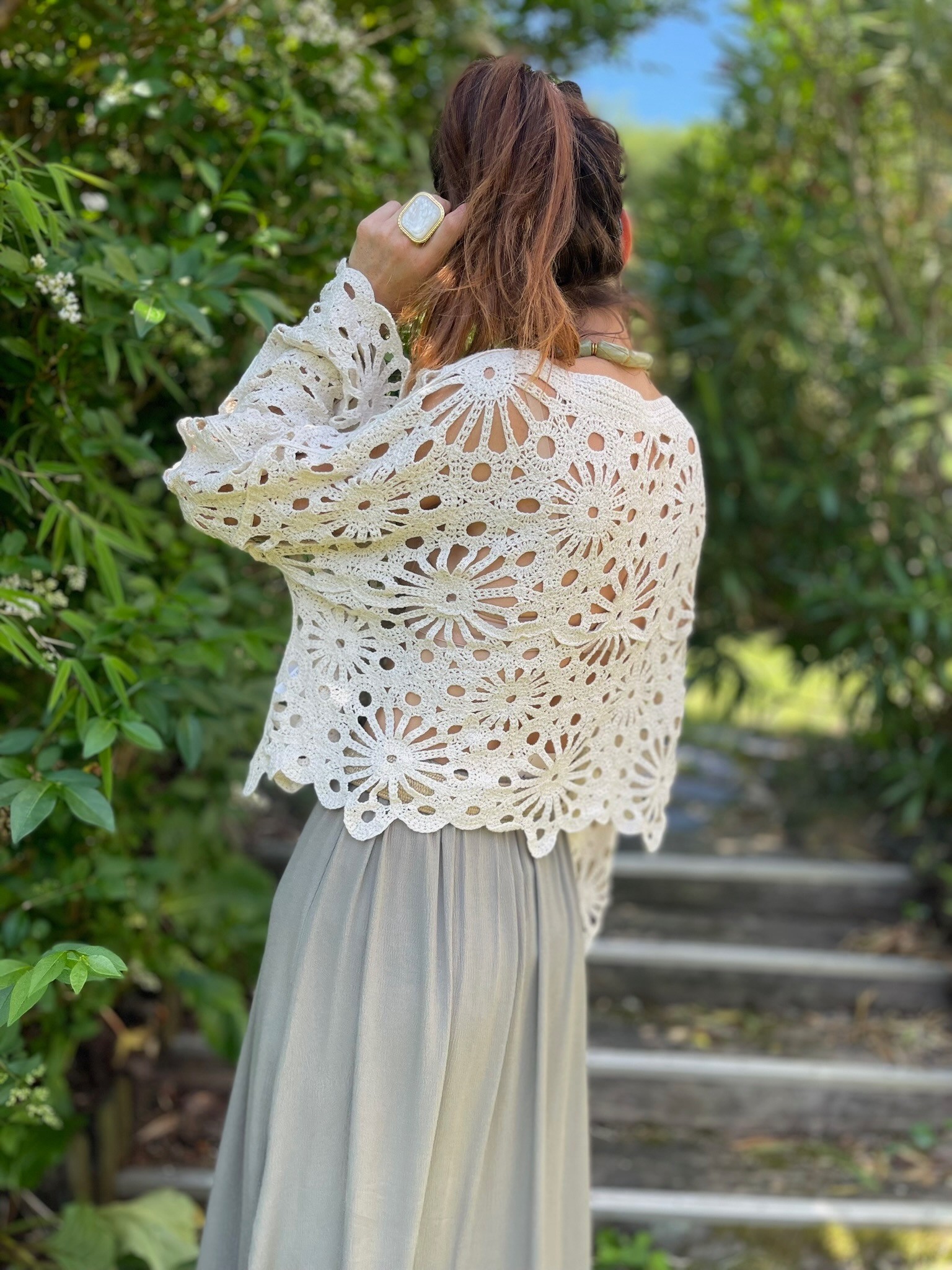 Pull crochet beige