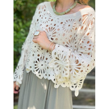 Pull crochet beige