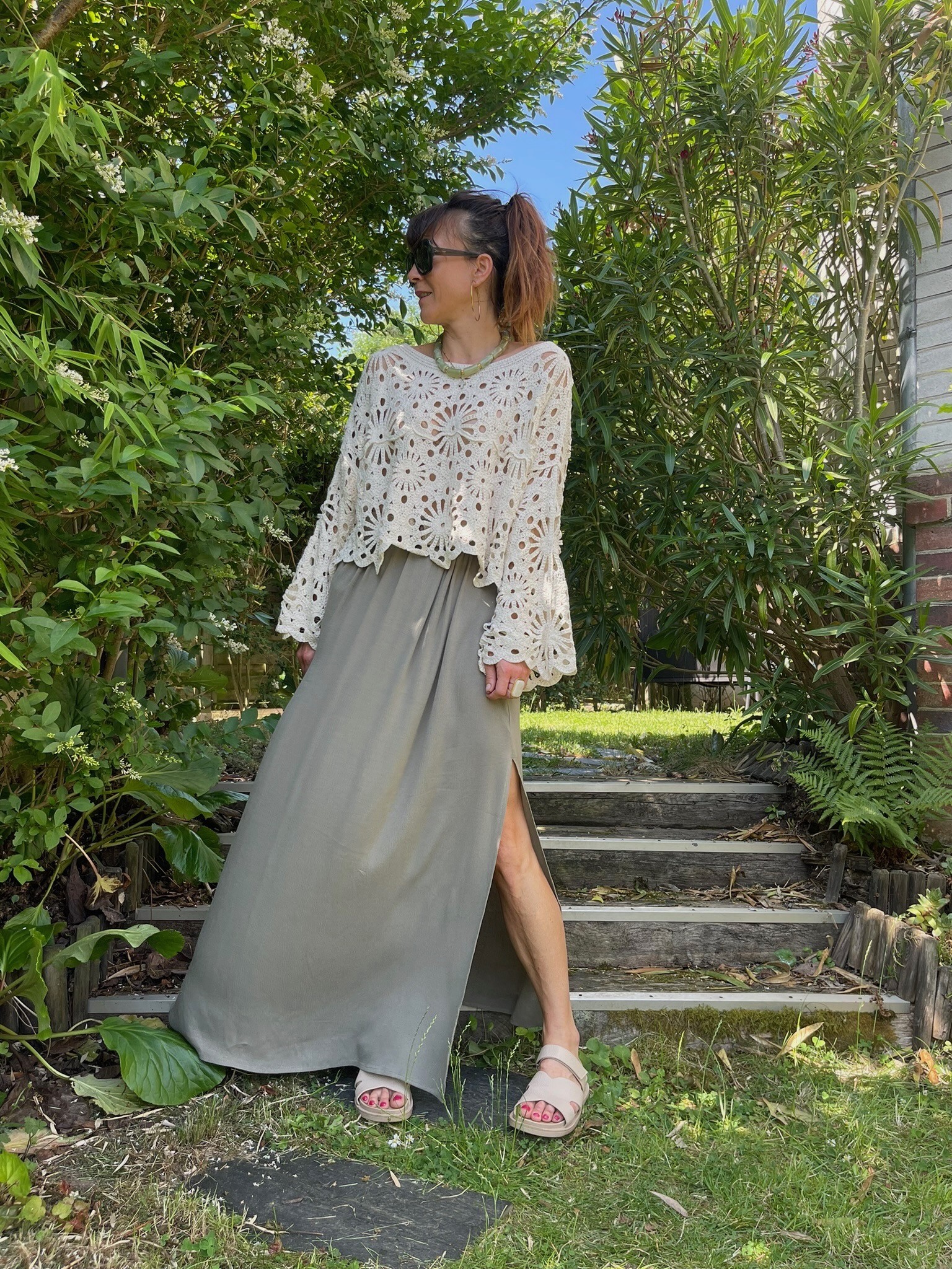 Pull crochet beige