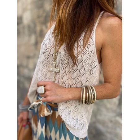 Top crochet écru