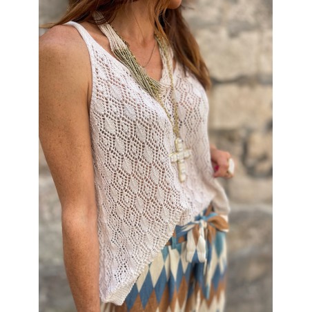 Top crochet écru