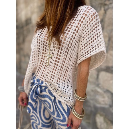 Pull ajouré écru