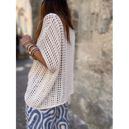 Pull ajouré écru