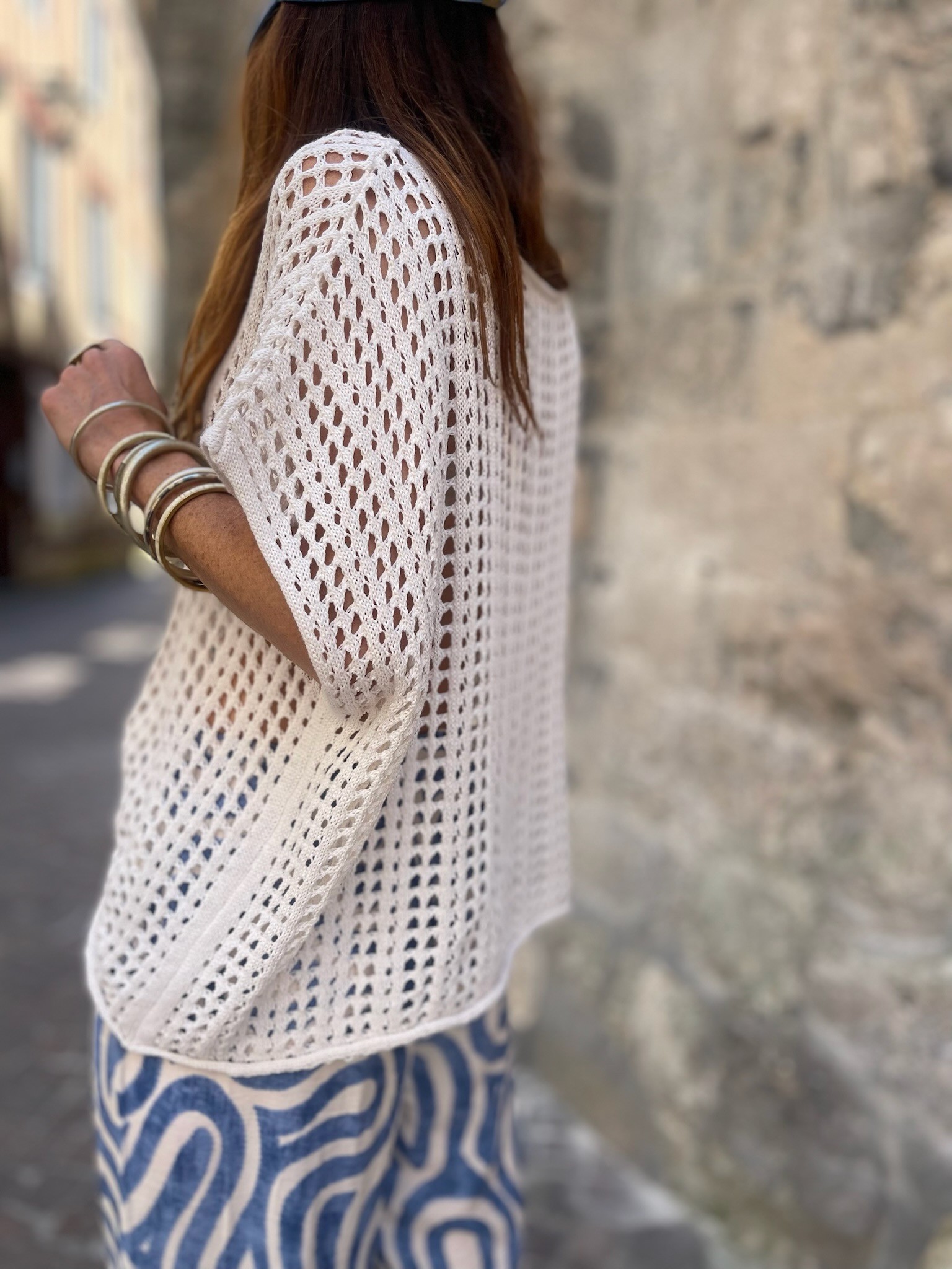 Pull ajouré écru