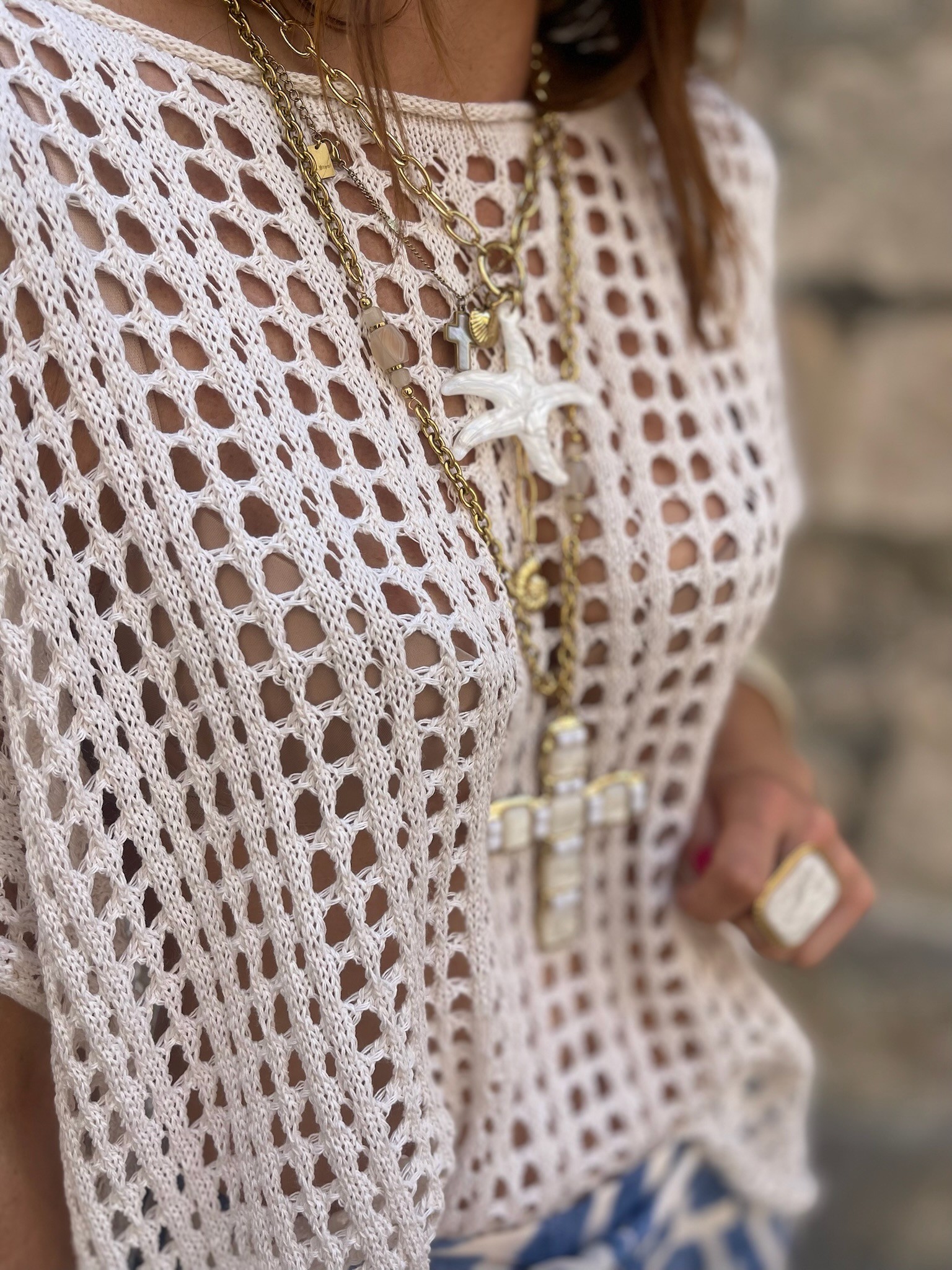 Pull ajouré écru