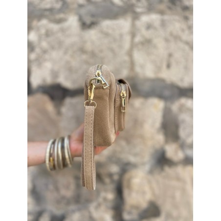 Sac besace daim beige