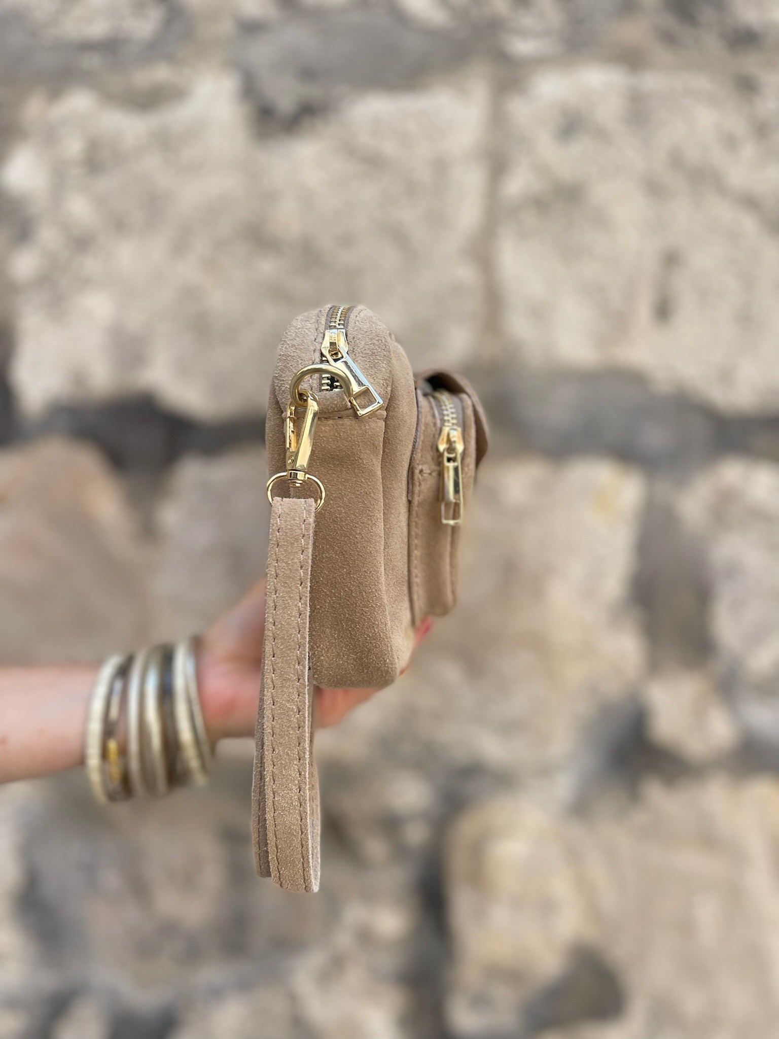 Sac besace daim beige