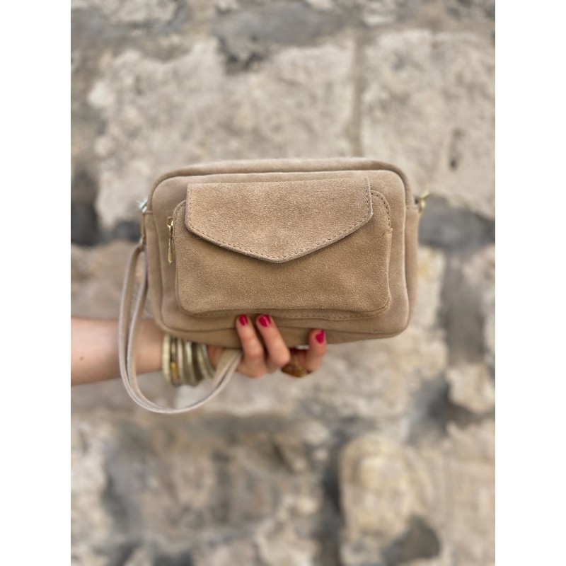 Sac besace daim beige