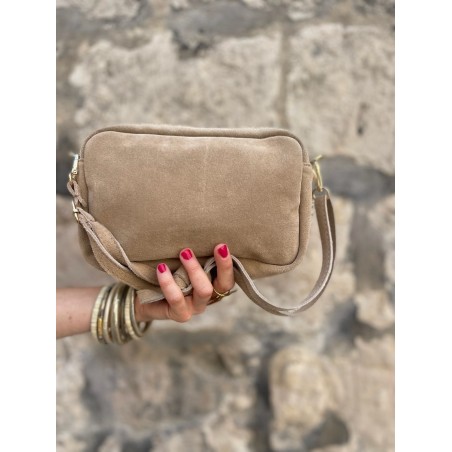 Sac besace daim beige