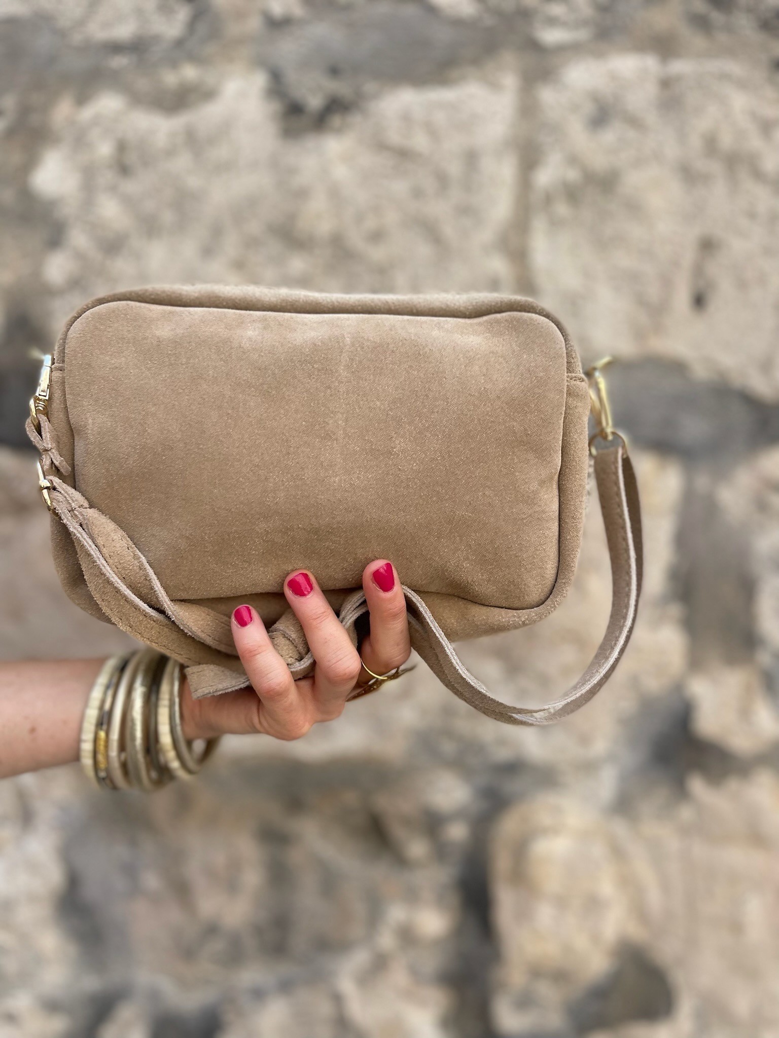 Sac besace daim beige