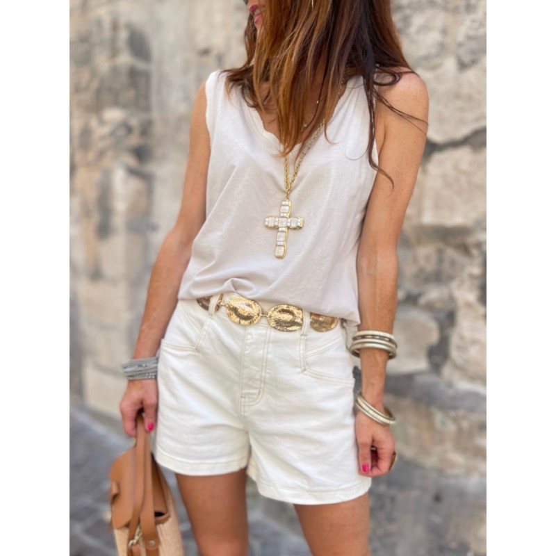 Short denim blanc