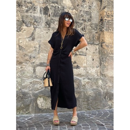 Robe longue froncée noire