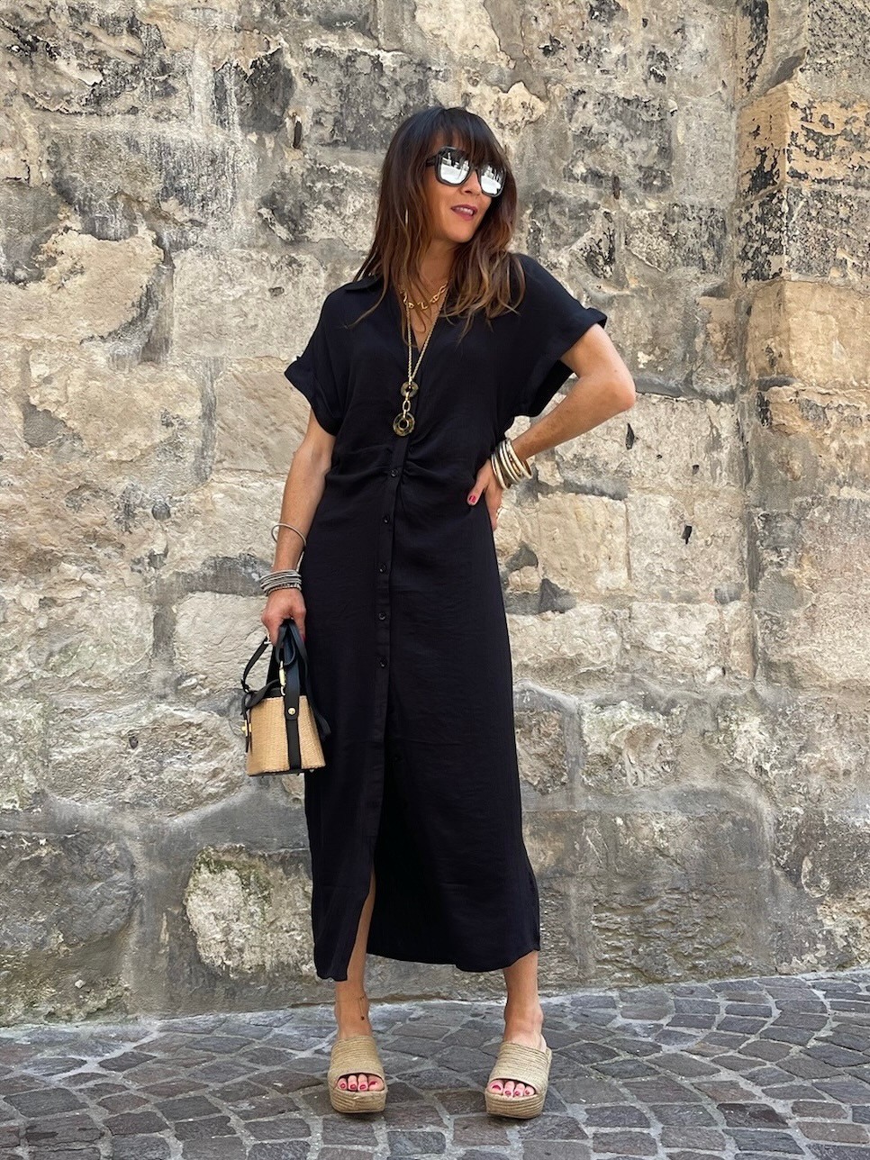 Robe longue froncée noire