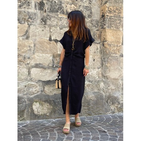 Robe longue froncée noire