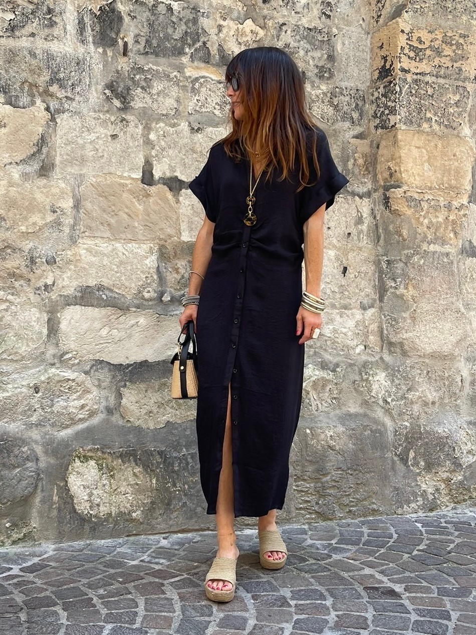 Robe longue froncée noire