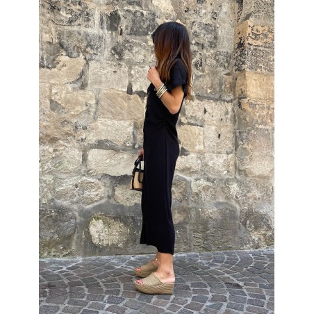Robe longue froncée noire