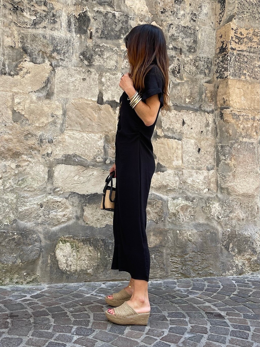 Robe longue froncée noire