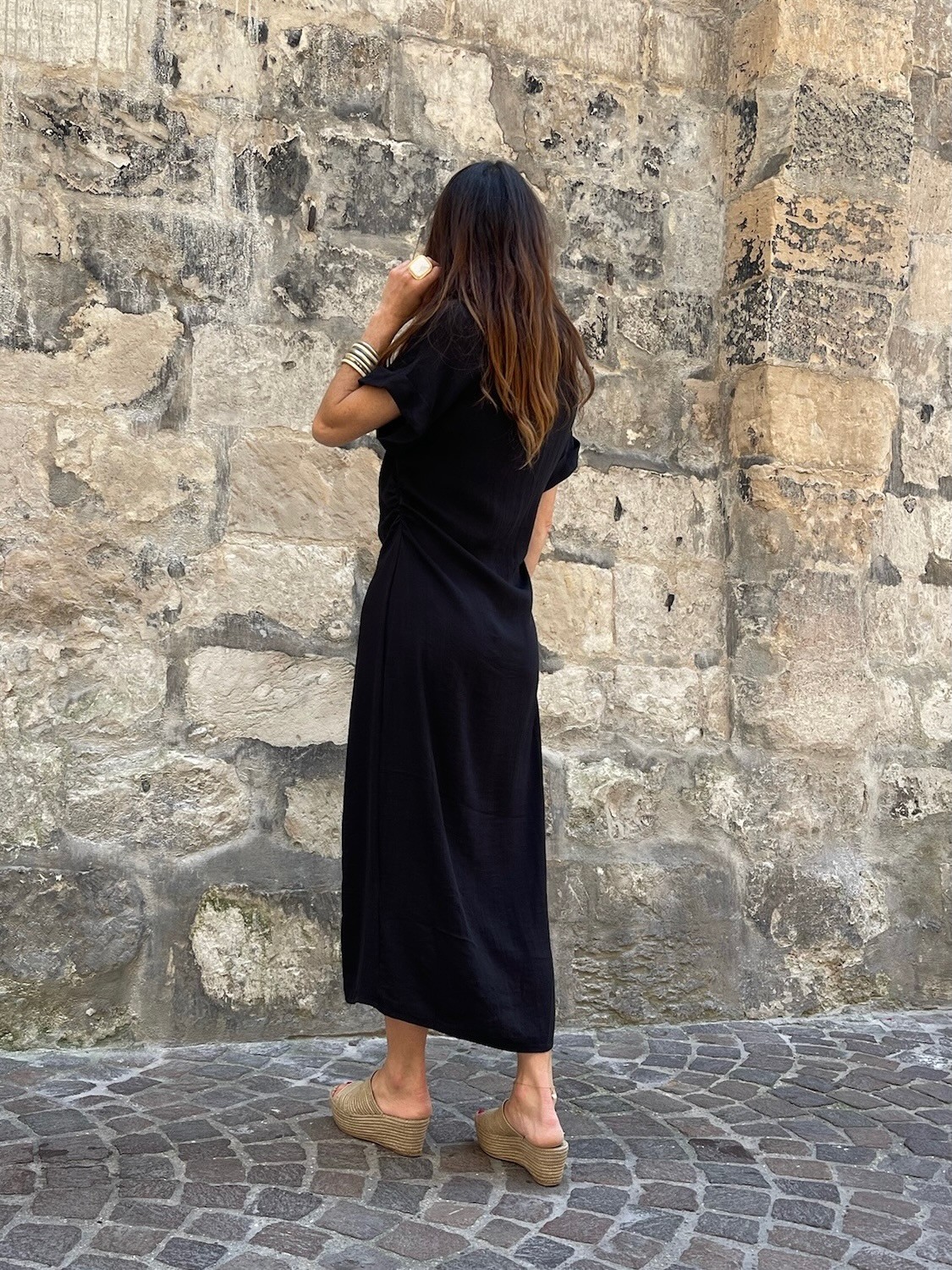 Robe longue froncée noire