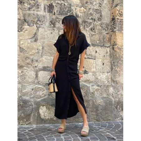 Robe longue froncée noire