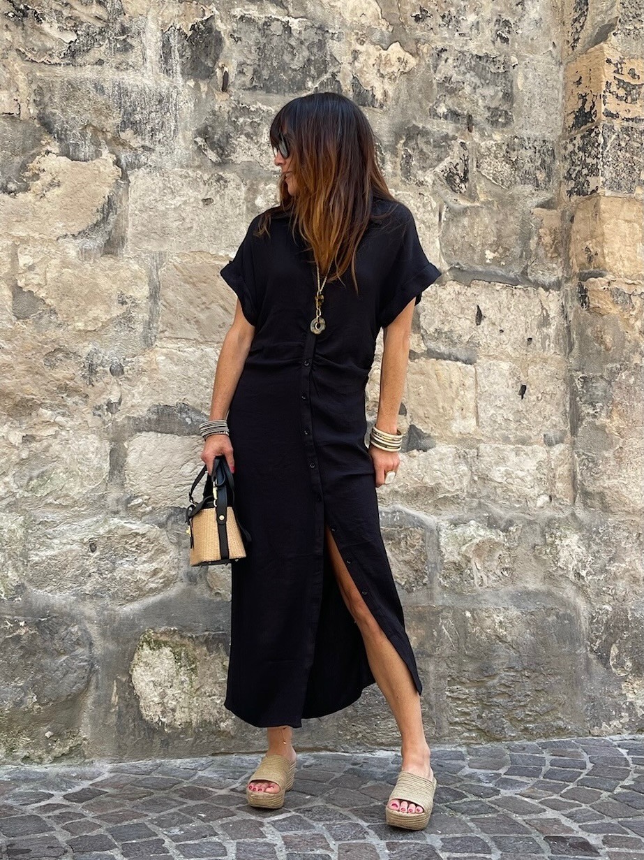 Robe longue froncée noire