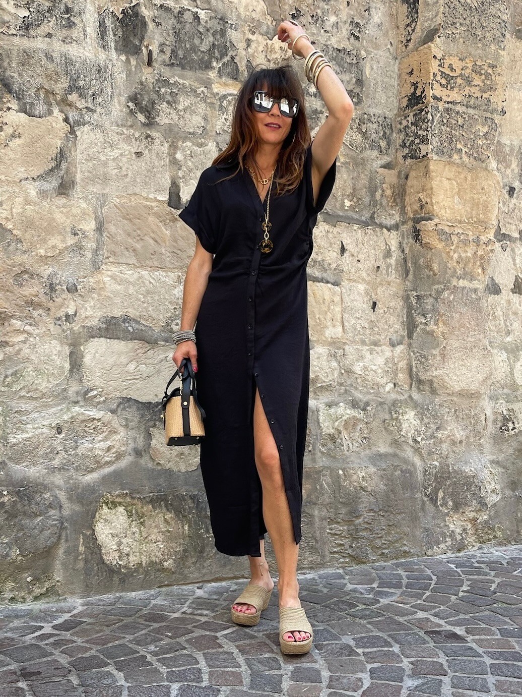 Robe longue froncée noire