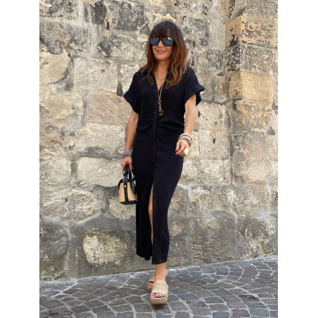 Robe longue froncée noire