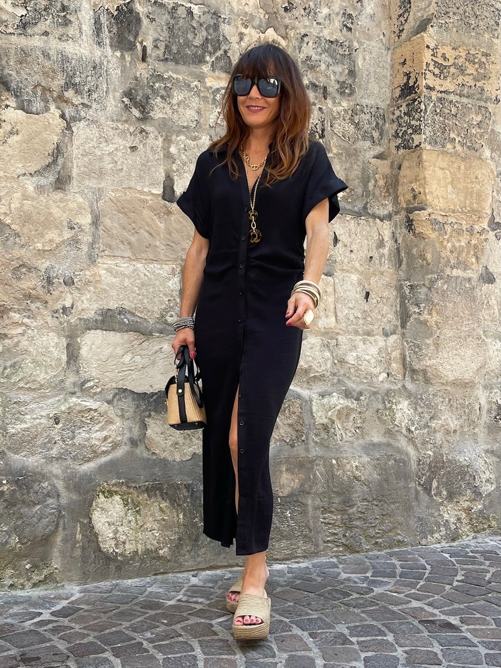 Robe longue froncée noire