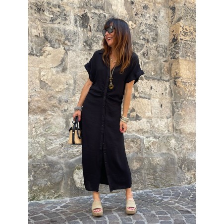Robe longue froncée noire
