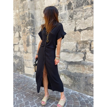 Robe longue froncée noire