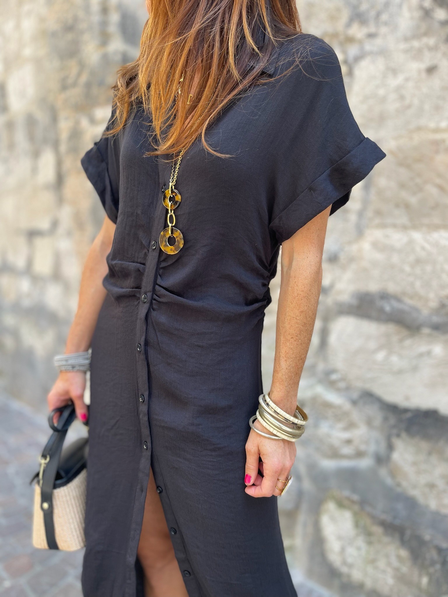 Robe longue froncée noire