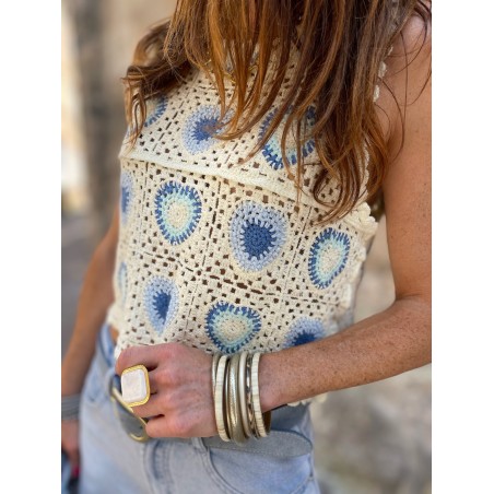 Top crochet motifs bleus