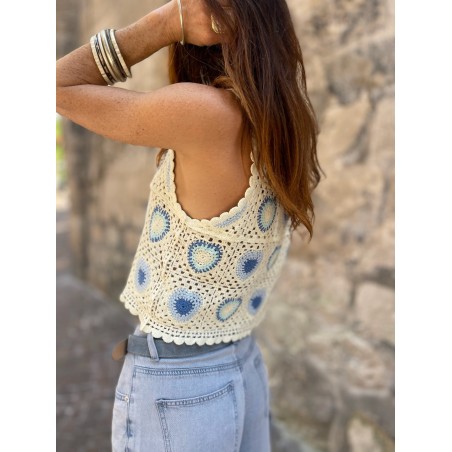 Top crochet motifs bleus