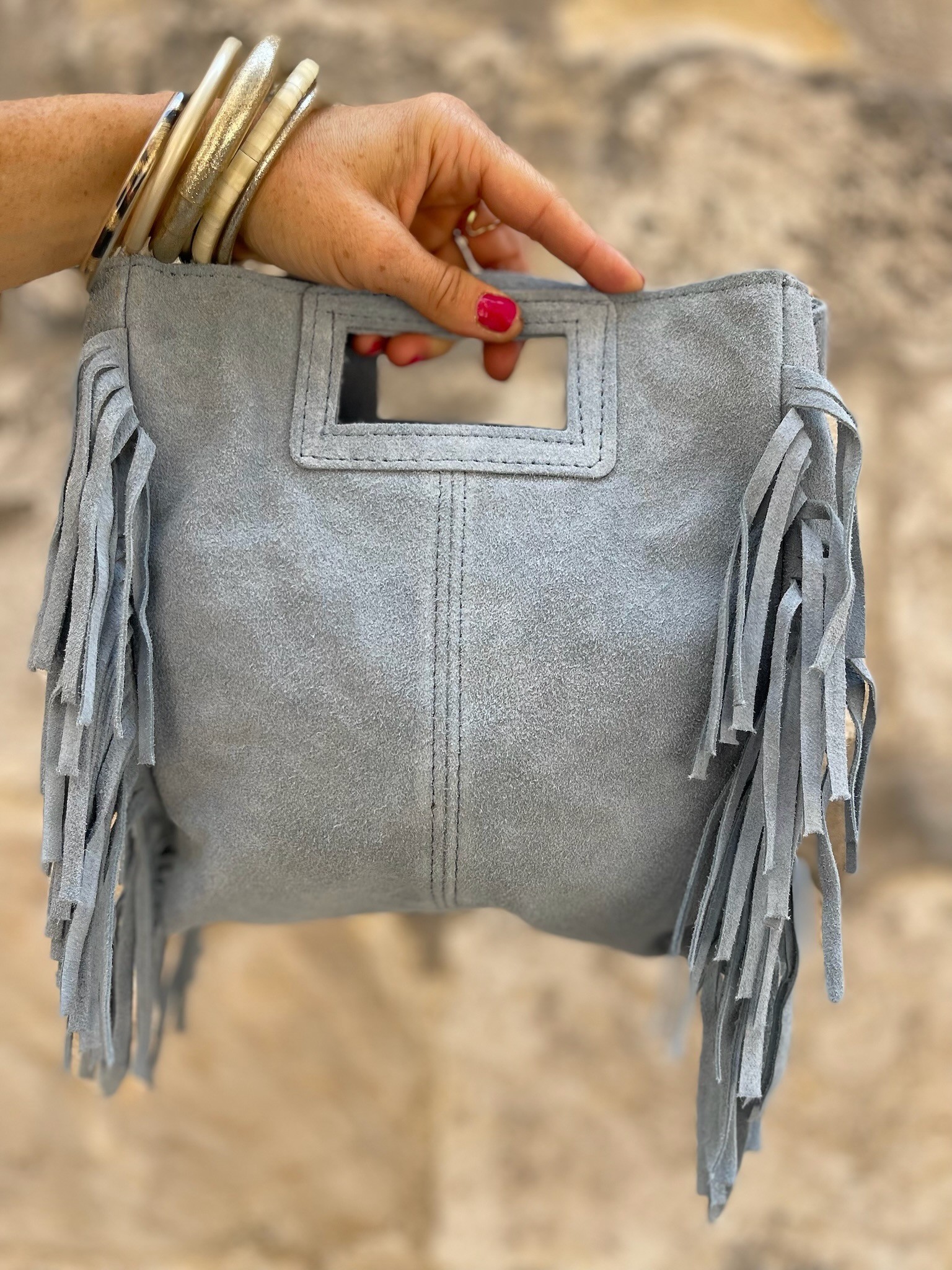Sac bleu à franges