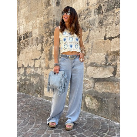 Sac bleu à franges