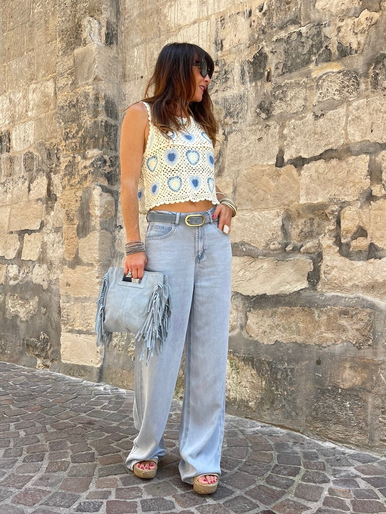 Sac bleu à franges