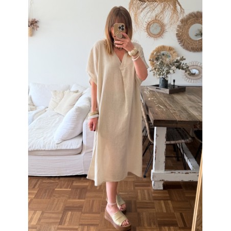 Robe longue lin beige