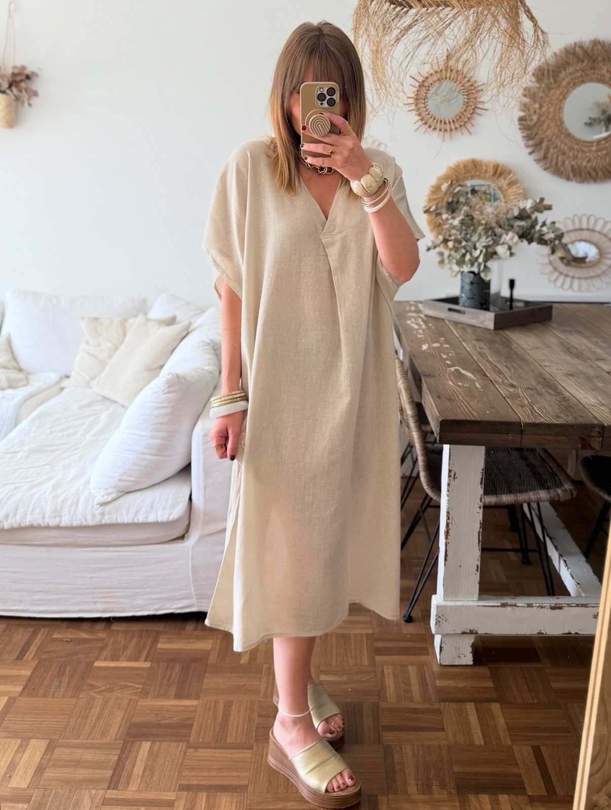 Robe longue lin beige